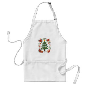 Vintage Christmas Tree Santa Hat 80s 90s Merry Chr Standard Apron