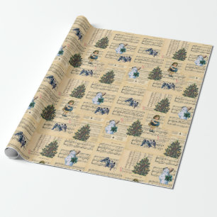 Vintage Christmas Tree Snowman Music Girl Holiday Wrapping Paper