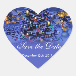 Vintage Christmas tree snowy night save the date Heart Sticker