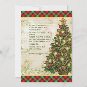 Vintage Christmas Tree Swirls  Scottish Tartan  Invitation