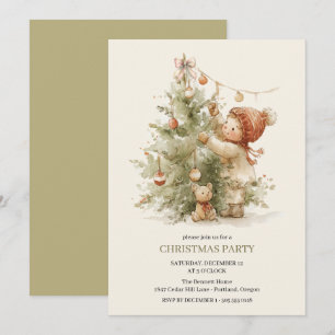 Vintage Christmas Tree Watercolor Holiday Party Invitation