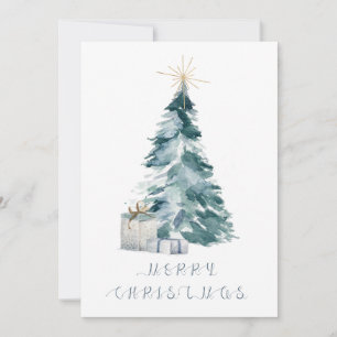 Vintage Christmas tree watercolour gold star Holiday Card