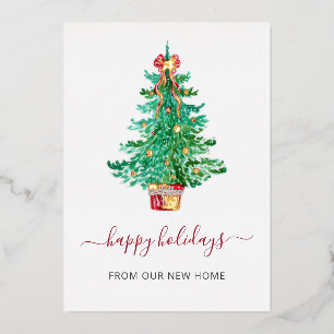 Vintage Christmas Tree Weve Moved Foil Holiday Card