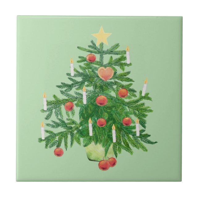 Vintage Christmas Tree with a Star  Ceramic Tile (Front)