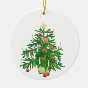 Vintage Christmas Tree with a Star & Heart Cookie Ceramic Ornament