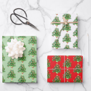 Vintage Christmas Tree with a Star & Heart Cookie Wrapping Paper Sheet