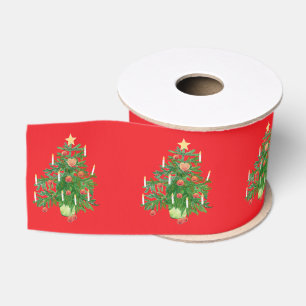 Vintage Christmas Tree with a Star & Heart Red Grosgrain Ribbon