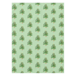 Vintage Christmas Tree with a Star Light Green Tablecloth