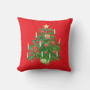 Vintage Christmas Tree with a Star Vivid Red Cushion