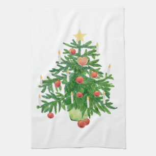 Vintage Christmas Tree with a Star White Tea Towel