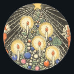 Vintage Christmas, Tree with Candles and a Star Classic Round Sticker<br><div class="desc">Vintage illustration Victorian Era Merry Christmas holiday design featuring a decorated Christmas tree with burning candles,  a shining star,  ornaments and stockings.</div>