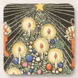Vintage Christmas, Tree with Candles and a Star Coaster<br><div class="desc">Vintage illustration Victorian Era Merry Christmas holiday design featuring a decorated Christmas tree with burning candles,  a shining star,  ornaments and stockings.</div>