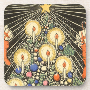 Vintage Christmas, Tree with Candles and a Star Coaster