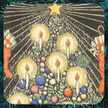 Vintage Christmas, Tree with Candles and a Star Square Sticker<br><div class="desc">Vintage illustration Victorian Era Merry Christmas holiday design featuring a decorated Christmas tree with burning candles,  a shining star,  ornaments and stockings.</div>