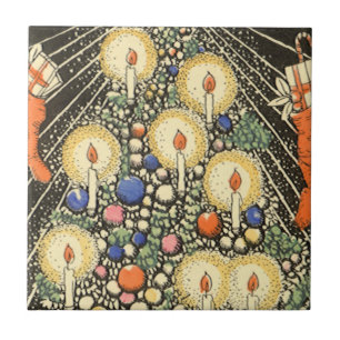 Vintage Christmas, Tree with Candles and a Star Tile