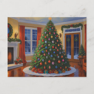Vintage Christmas Tree with Presents  Holiday Postcard