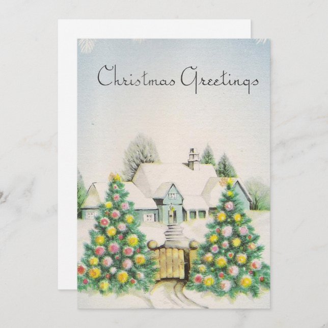 Vintage Christmas Trees Home Holiday Card (Front/Back)