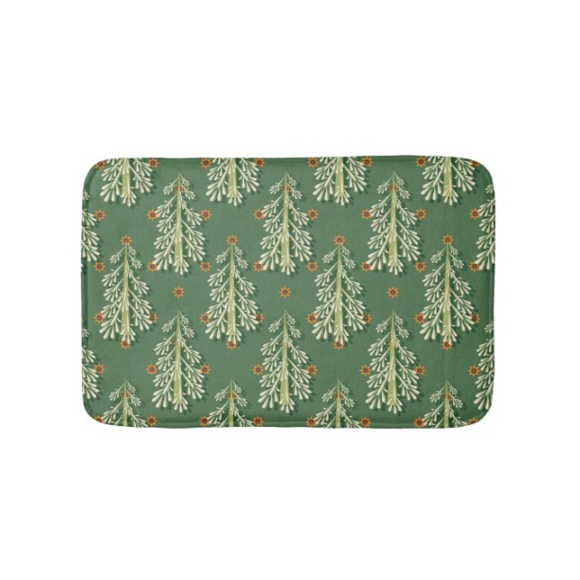 Vintage Christmas Trees Illustration Pattern Bath Mat (Front)