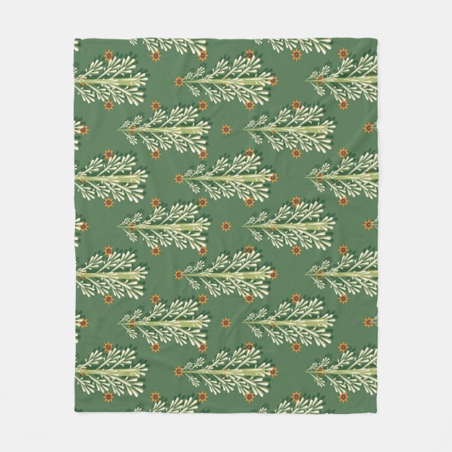 Vintage Christmas Trees Illustration Pattern Fleece Blanket (Front)
