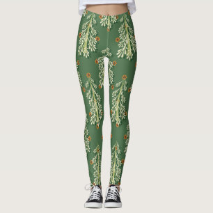 Vintage Christmas Trees Illustration Pattern Leggings