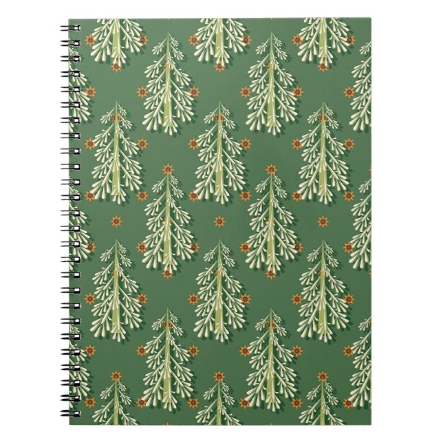 Vintage Christmas Trees Illustration Pattern Notebook (Front)