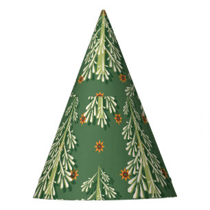 Vintage Christmas Trees Illustration Pattern Party Hat