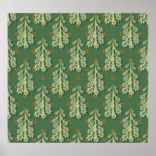 Vintage Christmas Trees Illustration Pattern Poster