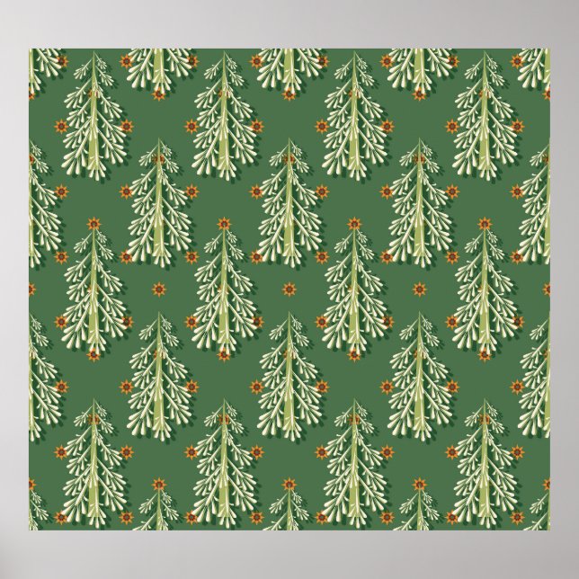 Vintage Christmas Trees Illustration Pattern Poster (Front)