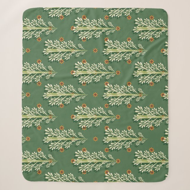 Vintage Christmas Trees Illustration Pattern Sherpa Blanket (Front)