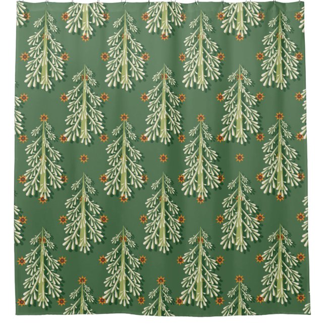 Vintage Christmas Trees Illustration Pattern Shower Curtain (Front)