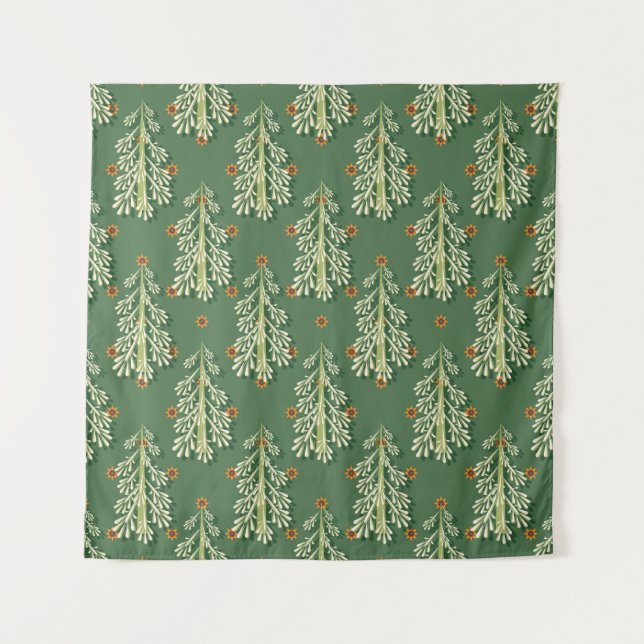 Vintage Christmas Trees Illustration Pattern Tapestry (Front)