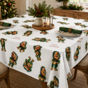 Vintage Christmas Troll Pattern Holiday Tablecloth