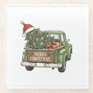 Vintage Christmas Truck Merry Christmas Men Women Glass Coaster