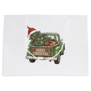 Vintage Christmas Truck Merry Christmas Men Women Large Gift Bag