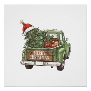 Vintage Christmas Truck Merry Christmas Men Women Poster