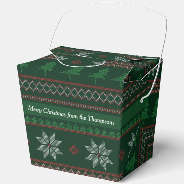 Vintage Christmas Ugly Sweater Party Green Fortune Favour Box (Front)