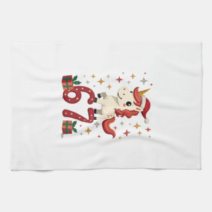 Vintage Christmas Unicorn 67 Cute Holiday Dabbing Tea Towel