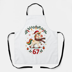 Vintage Christmas Unicorn 6th Birthday Dabbing Gir Apron