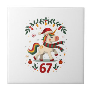 Vintage Christmas Unicorn 6th Birthday Dabbing Gir Ceramic Tile