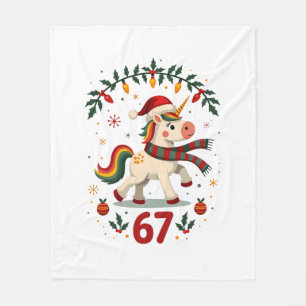 Vintage Christmas Unicorn 6th Birthday Dabbing Gir Fleece Blanket