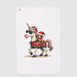 Vintage Christmas Unicorn and Dog Ugly Sweater Sty Golf Towel