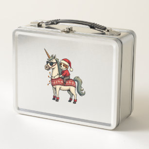 Vintage Christmas Unicorn and Dog Ugly Sweater Sty Metal Lunch Box
