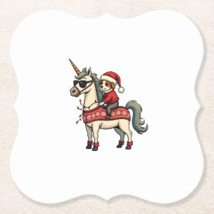 Vintage Christmas Unicorn and Dog Ugly Sweater Sty Paper Coaster