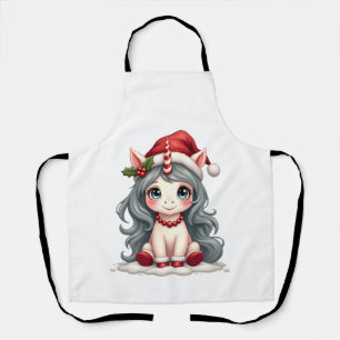 Vintage Christmas Unicorn Girl Cute Holiday Vector Apron