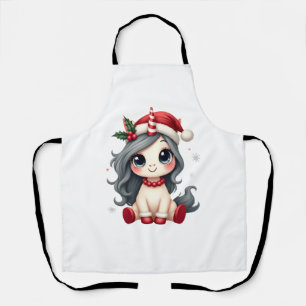 Vintage Christmas Unicorn Girl Cute Holiday Vector Apron