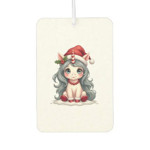 Vintage Christmas Unicorn Girl Cute Holiday Vector Car Air Freshener