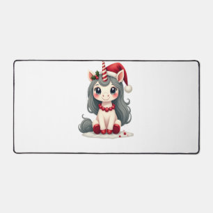 Vintage Christmas Unicorn Girl Cute Holiday Vector Desk Mat