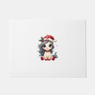 Vintage Christmas Unicorn Girl Cute Holiday Vector Doormat