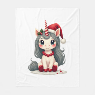 Vintage Christmas Unicorn Girl Cute Holiday Vector Fleece Blanket