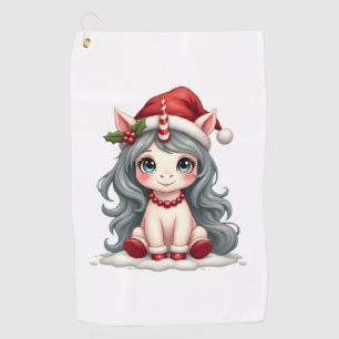 Vintage Christmas Unicorn Girl Cute Holiday Vector Golf Towel